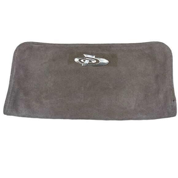 Vintage Montgomery Ward taupe suede fold over clutch. - Picture 1 of 10